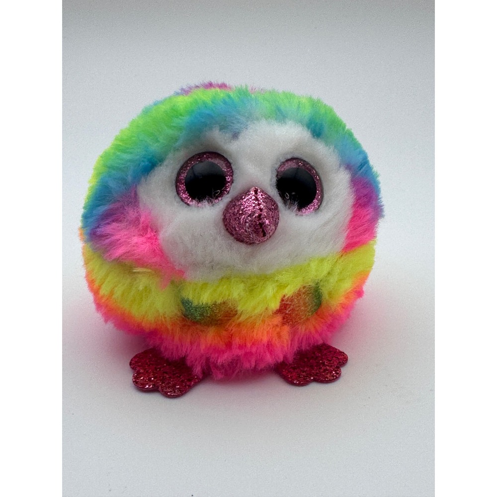 Ty Beanie Boos Rainbow Bird Puffies Plush Glitter Eyes‎ & Feet Round Ball
